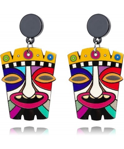 Totem Mask Earrings for Women Girls Personalized Funny Colorful Retro Bohemian Acrylic Tropical Hawaii Polynesian Tribal Tiki...