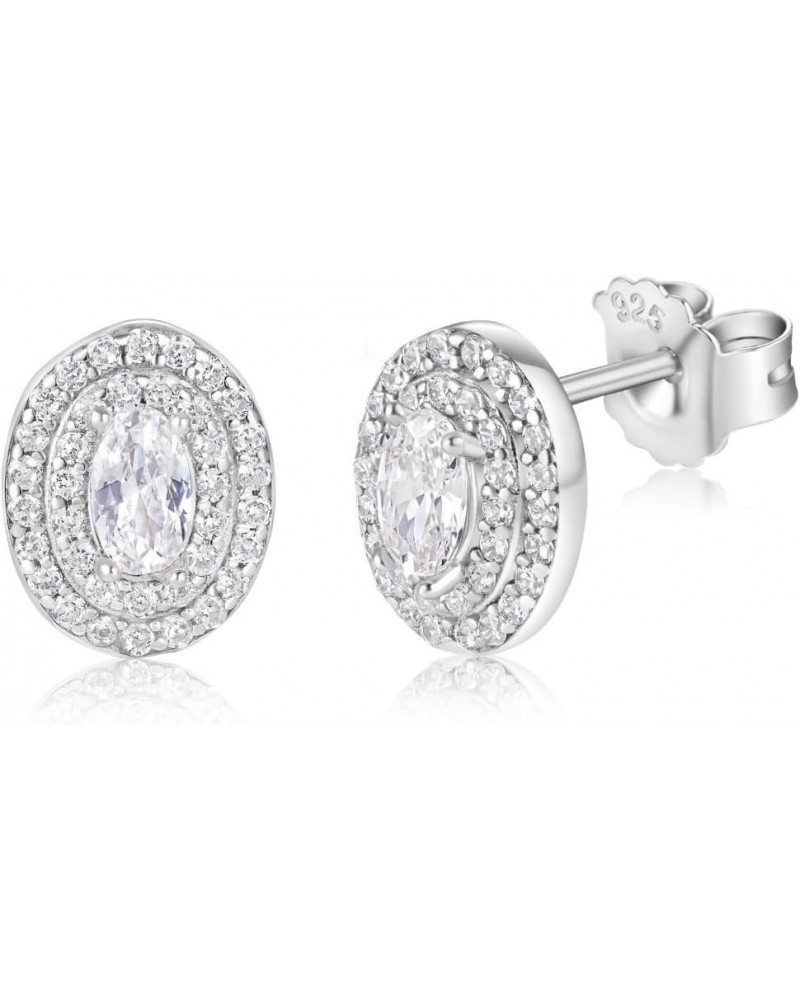 Classic Oval Faux Diamond Cubic Zirconia Stud Earrings For Women | Hypoallergenic 925 Sterling Silver Post Earring | 10 mm $7...