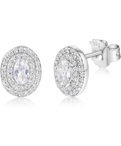 Classic Oval Faux Diamond Cubic Zirconia Stud Earrings For Women | Hypoallergenic 925 Sterling Silver Post Earring | 10 mm $7...