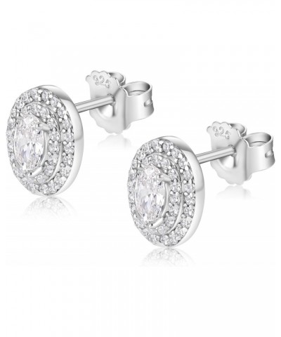 Classic Oval Faux Diamond Cubic Zirconia Stud Earrings For Women | Hypoallergenic 925 Sterling Silver Post Earring | 10 mm $7...