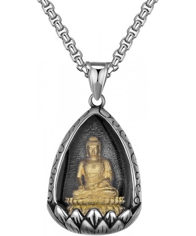 Stainless Steel Good Luck Buddha Pendant Necklace, Unisex, 22" Rolo Chain Silver Gold $10.43 Necklaces