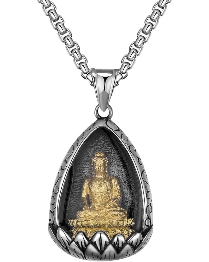 Stainless Steel Good Luck Buddha Pendant Necklace, Unisex, 22" Rolo Chain Silver Gold $10.43 Necklaces