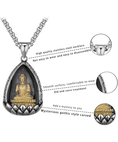 Stainless Steel Good Luck Buddha Pendant Necklace, Unisex, 22" Rolo Chain Silver Gold $10.43 Necklaces