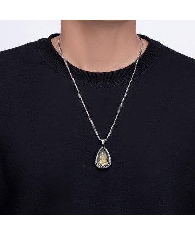 Stainless Steel Good Luck Buddha Pendant Necklace, Unisex, 22" Rolo Chain Silver Gold $10.43 Necklaces