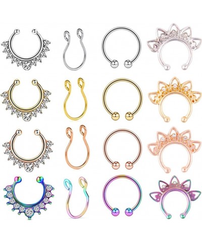 16pcs Fake Nose Rings Hoop Stainless Steel Faux Fake Lip Ear Nose Septum Ring Non-Pierced Clip On Nose Hoop Rings $6.71 Body ...