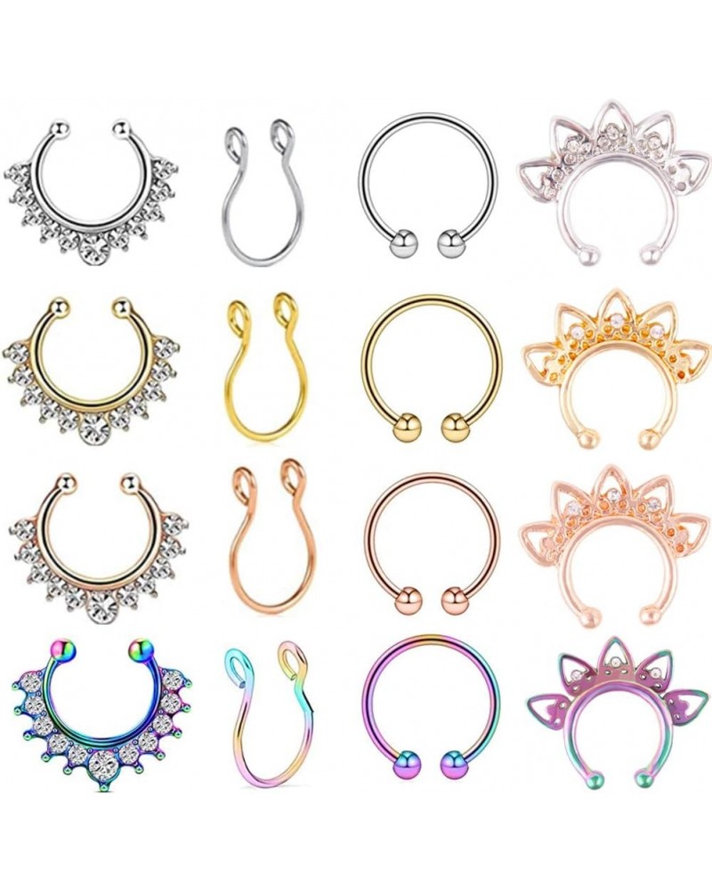 16pcs Fake Nose Rings Hoop Stainless Steel Faux Fake Lip Ear Nose Septum Ring Non-Pierced Clip On Nose Hoop Rings $6.71 Body ...