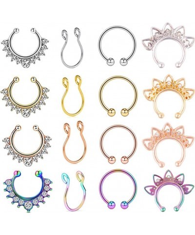 16pcs Fake Nose Rings Hoop Stainless Steel Faux Fake Lip Ear Nose Septum Ring Non-Pierced Clip On Nose Hoop Rings $6.71 Body ...