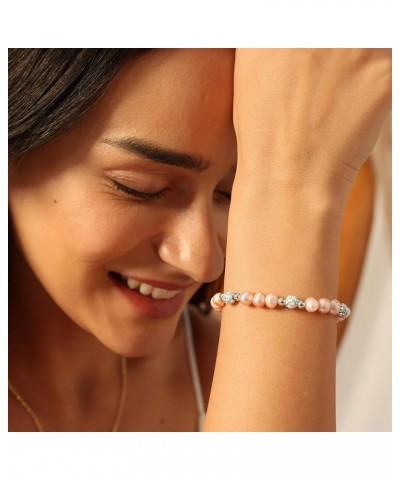 Natural Pearl Bracelet Diamond Encrusted Bracelet Bride Bridesmaid Gift for Women Girls Pink pearl bracelet $8.09 Bracelets