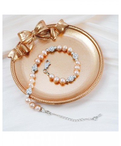 Natural Pearl Bracelet Diamond Encrusted Bracelet Bride Bridesmaid Gift for Women Girls Pink pearl bracelet $8.09 Bracelets