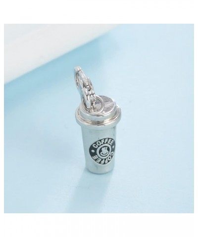 Trendy Rhodium Plated 3D Coffee Cup Floating Lobster Clasp Charm Jewelry for Coffee Lovers Silver - Coffee Cup $7.13 Bracelets