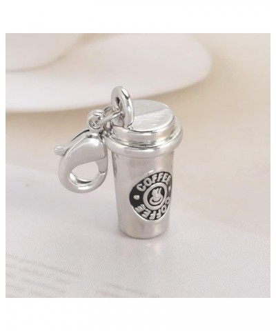 Trendy Rhodium Plated 3D Coffee Cup Floating Lobster Clasp Charm Jewelry for Coffee Lovers Silver - Coffee Cup $7.13 Bracelets