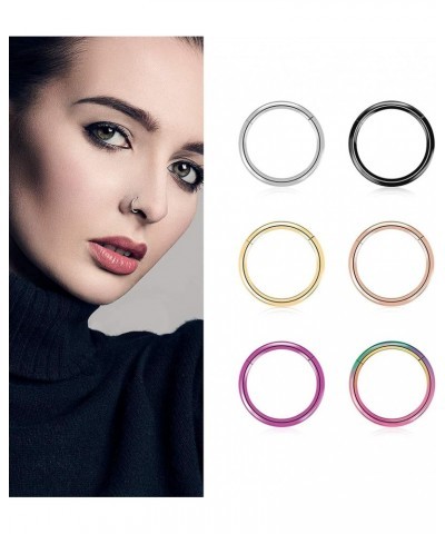 6pcs G23 Titanium Nose Rings Hoop - 20G 18G 16G 14G Diameter 6mm/7mm/8mm/9mm/10mm/11mm/12mm Hinged Segment Ring Gold/Rose Gol...