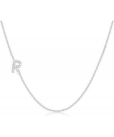 925 Sterling Silver Crystals Initial Sideways Choker Necklace Mini Alphabet Letter Necklace Tiny Initial Necklace Made with A...