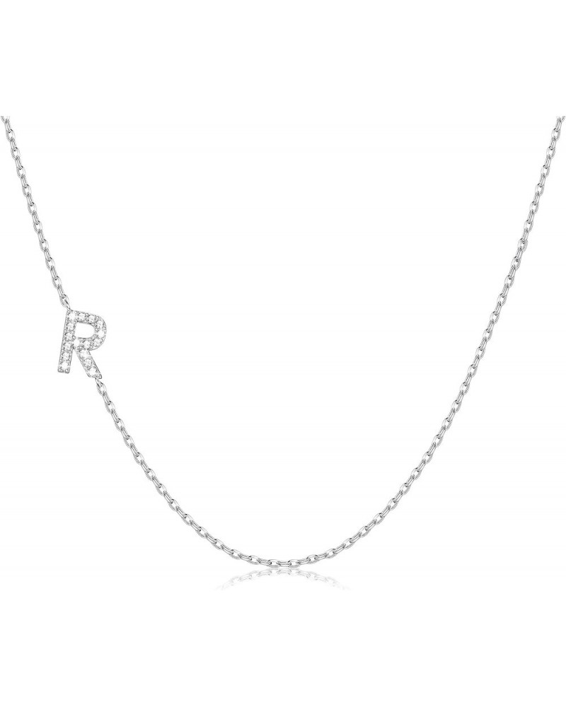 925 Sterling Silver Crystals Initial Sideways Choker Necklace Mini Alphabet Letter Necklace Tiny Initial Necklace Made with A...