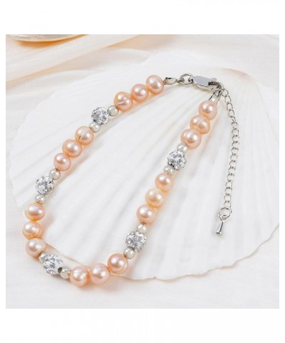 Natural Pearl Bracelet Diamond Encrusted Bracelet Bride Bridesmaid Gift for Women Girls Pink pearl bracelet $8.09 Bracelets