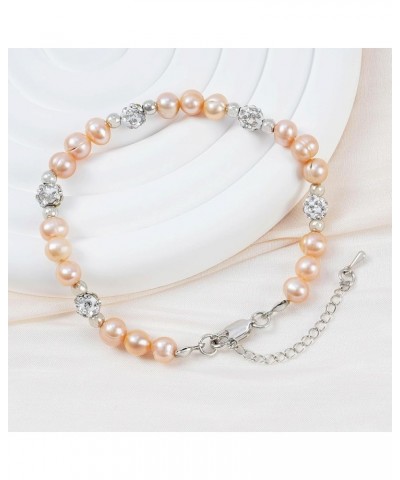 Natural Pearl Bracelet Diamond Encrusted Bracelet Bride Bridesmaid Gift for Women Girls Pink pearl bracelet $8.09 Bracelets