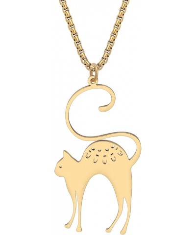 Stainless Steel Cute Kitten Cat Necklace Fahsion 18k Gold Plated Pendant Pets Jewelry for Women Girls Cat Lovers Gifts Gold P...