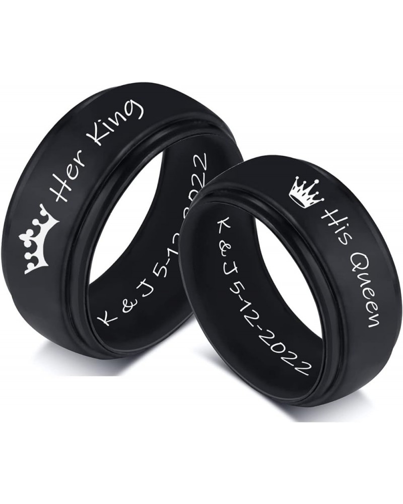 Silicone Couple Rings Her King & His Queen Matching Ring Set for Him Her 8MM Black Breathable Silicone Rubber Step Edge Dome ...