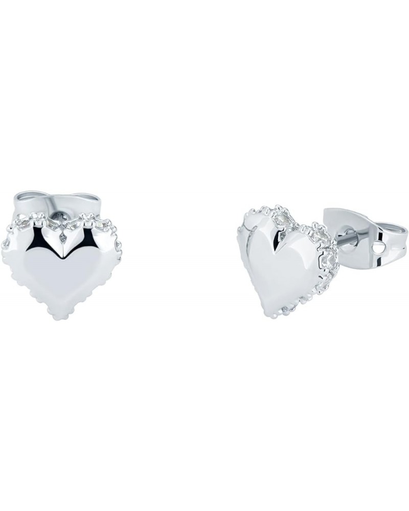 Sersy Sparkle Heart Stud Earrings For Women Silver Tone/Crystal $24.00 Earrings