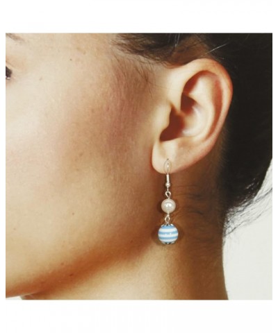 Sailor", Nautical Striped Double Dangle Earrings with Preciosa Glass Pearl Cerulean Sky Blue $12.29 Earrings