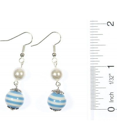 Sailor", Nautical Striped Double Dangle Earrings with Preciosa Glass Pearl Cerulean Sky Blue $12.29 Earrings