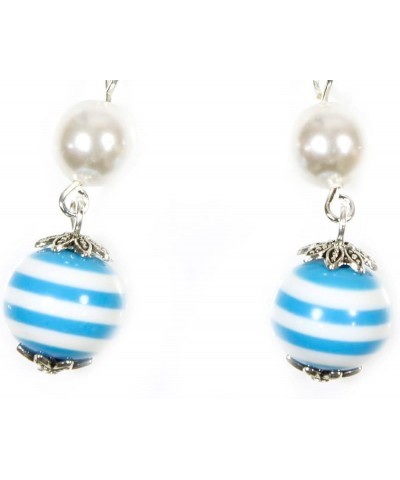 Sailor", Nautical Striped Double Dangle Earrings with Preciosa Glass Pearl Cerulean Sky Blue $12.29 Earrings