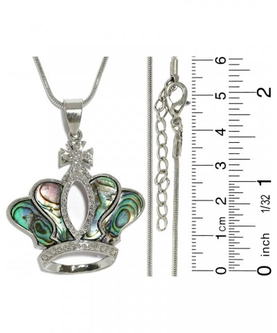 Religious Crown Cross Pendant Green Abalone Silver Tone 18.5" Necklace New $9.43 Necklaces