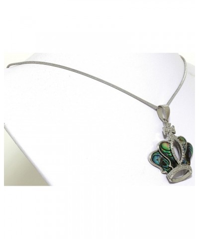 Religious Crown Cross Pendant Green Abalone Silver Tone 18.5" Necklace New $9.43 Necklaces