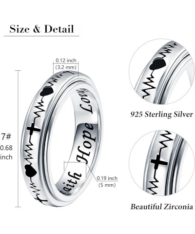 Anxiety Relieve Spinner Fidget Ring 925 Sterling Silver Rotating Ring ADHD Stress Relieving Ring for Women Men 7 Heartbeat Cr...