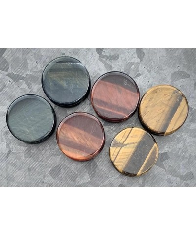 ALL 3 PAIR- Yellow, Blue & Red Tiger Eye Organic Stone Plugs Double Flare Gauges 00g (10mm) $16.05 Body Jewelry