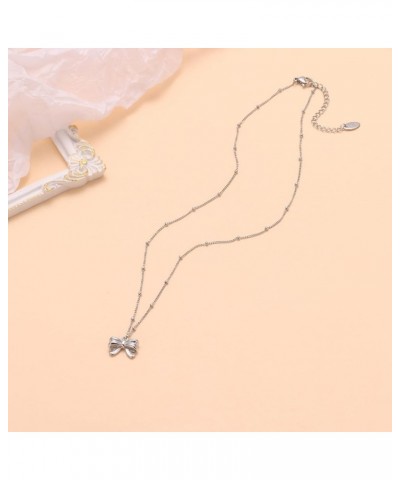 Bow Necklace Gold Jewelry for Women Ribbon Necklace Dainty silver $6.95 Necklaces