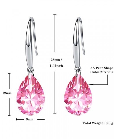 Women Dangle Earrings 14k White Gold Plated 12mm Pear Shape Naked Drill Cubic Zirconia Crystal Eardrop for Women Grils Pink $...