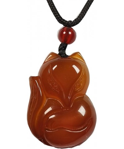 Natural Red Agate Cute Fox Queen Pendant Necklace Grounding Stone Protection Necklace Big head fox $9.88 Necklaces