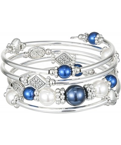 Beaded Bangle Bracelets for Women Silver Wrap Bangles Bracelet Womens Costume Jewelry Fashion Gift 18-Blue $10.80 Bracelets