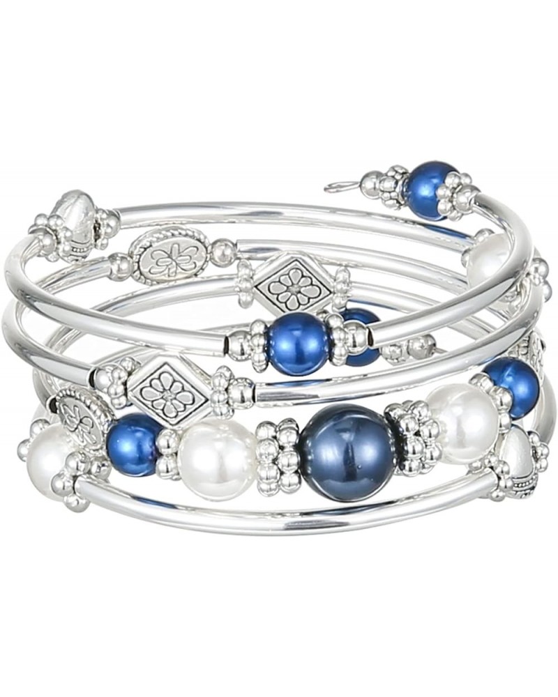 Beaded Bangle Bracelets for Women Silver Wrap Bangles Bracelet Womens Costume Jewelry Fashion Gift 18-Blue $10.80 Bracelets