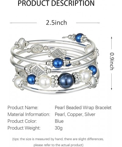 Beaded Bangle Bracelets for Women Silver Wrap Bangles Bracelet Womens Costume Jewelry Fashion Gift 18-Blue $10.80 Bracelets