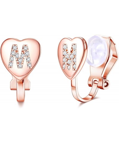 Heart Initial Clip on Stud Earrings for Women Rose Gold Plated Dainty Alphabet Letters A-Z Stud Earrings Non Pierced Stud Ear...