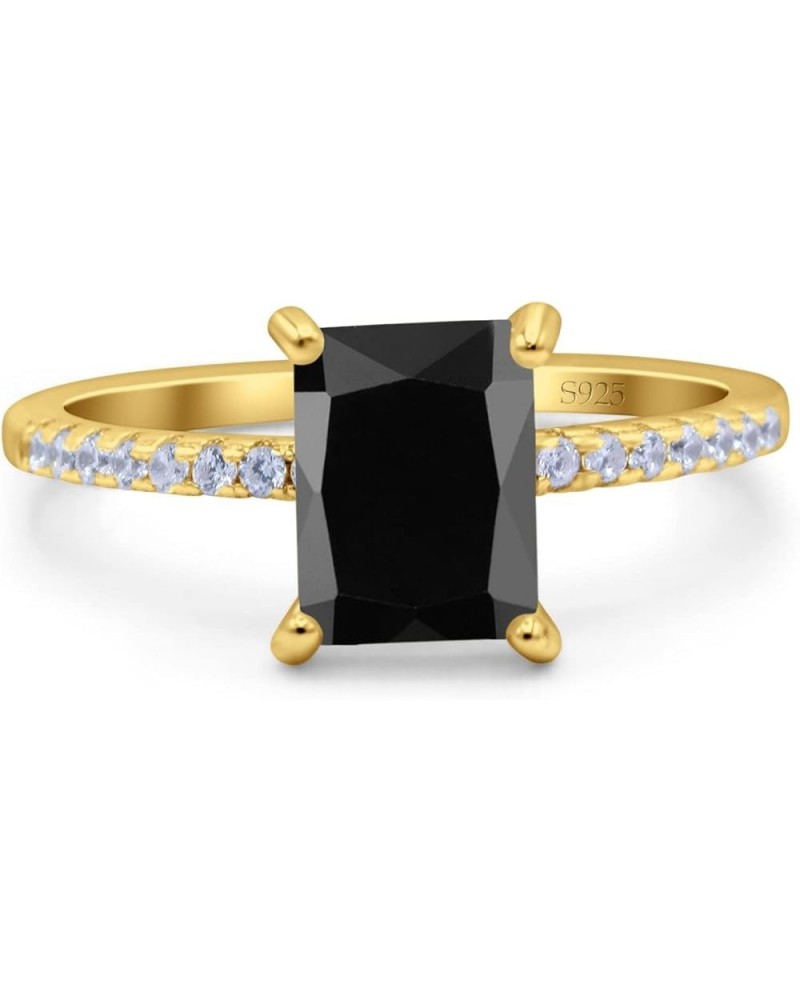 Emerald Cut Art Deco Wedding Ring Simulated Cubic Zirconia 925 Sterling Silver Yellow Tone, Simulated Black CZ $12.41 Bracelets