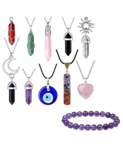 10 Pcs Crystal Necklace and Amethyst Beaded Bracelet $14.68 Necklaces