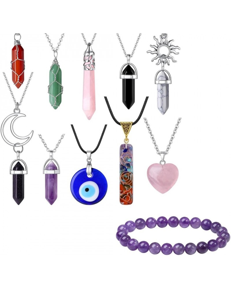 10 Pcs Crystal Necklace and Amethyst Beaded Bracelet $14.68 Necklaces