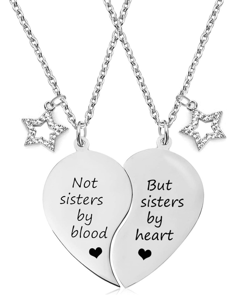 BFF Necklace for 2-Split Heart Necklace Not Sisters by Blood Pendant Best Friend Friendship Necklace Set of 2 Valentines Day ...