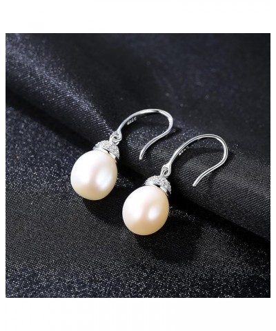 925 Sterling Silver Handpicked AAA+ Quality Freshwater Cultured Pearl Earrings for Women, CZ Cubic Zirconia S925 Fishhook Dro...