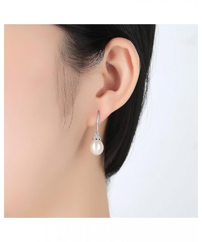 925 Sterling Silver Handpicked AAA+ Quality Freshwater Cultured Pearl Earrings for Women, CZ Cubic Zirconia S925 Fishhook Dro...