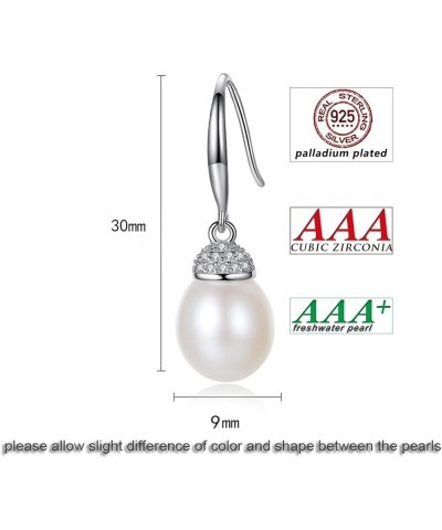 925 Sterling Silver Handpicked AAA+ Quality Freshwater Cultured Pearl Earrings for Women, CZ Cubic Zirconia S925 Fishhook Dro...