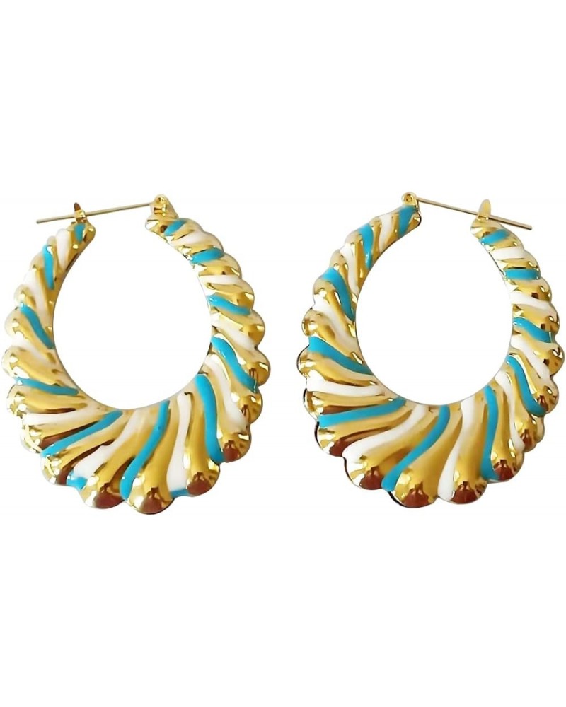 Multi Color Enamel Geometric Oval Hiphop Bamboo Hoop Earring for Women Jewelry blue $9.17 Earrings