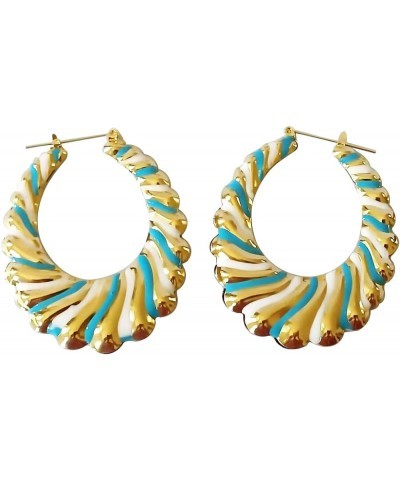 Multi Color Enamel Geometric Oval Hiphop Bamboo Hoop Earring for Women Jewelry blue $9.17 Earrings