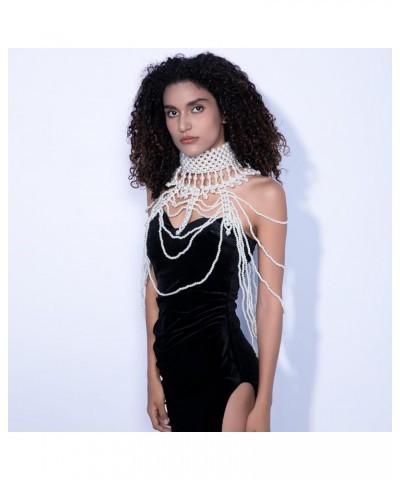 Pearl Body Chain Bra - Fashion Shoulder Necklaces Bra Chain Body Jewelry E-WHITE $17.69 Body Jewelry