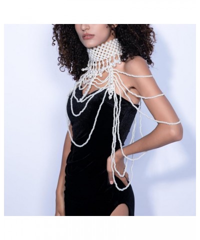 Pearl Body Chain Bra - Fashion Shoulder Necklaces Bra Chain Body Jewelry E-WHITE $17.69 Body Jewelry