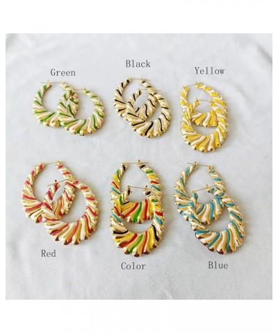 Multi Color Enamel Geometric Oval Hiphop Bamboo Hoop Earring for Women Jewelry blue $9.17 Earrings