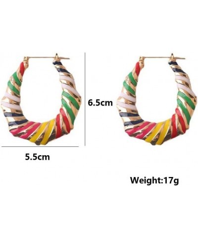 Multi Color Enamel Geometric Oval Hiphop Bamboo Hoop Earring for Women Jewelry blue $9.17 Earrings